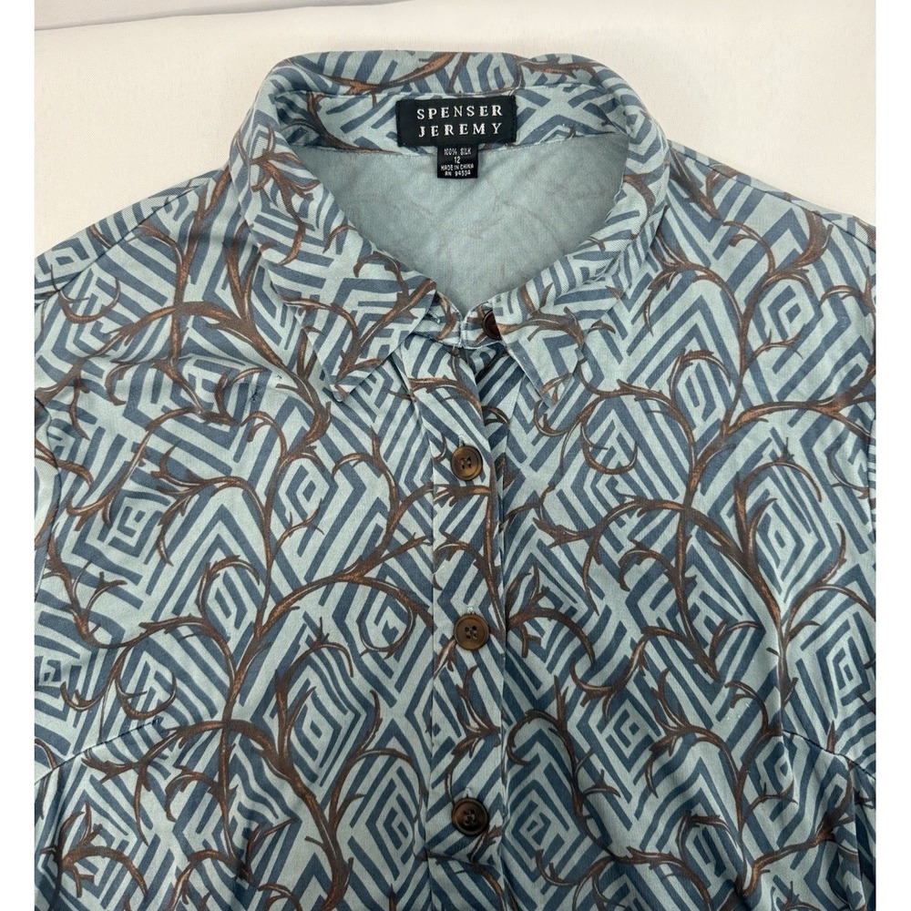 Spenser Jeremy 100% Silk Dress Long Sleeve Blue Brown Womens Size 12 *FLAW*‎ - Picture 4 of 11